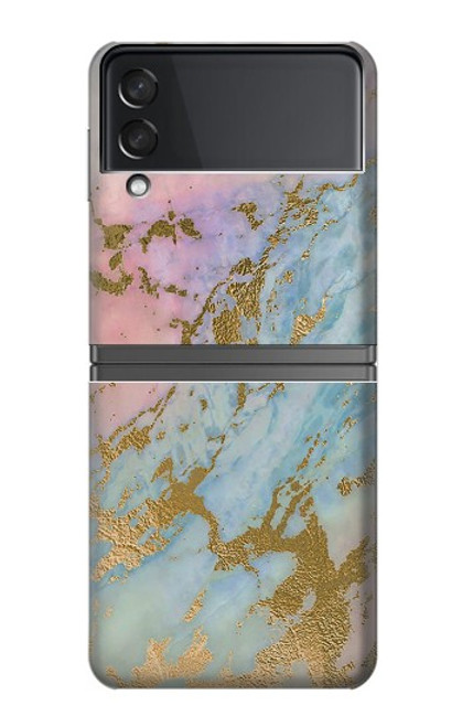 S3717 Rose Gold Blue Pastel Marble Graphic Printed Case For Samsung Galaxy Z Flip 4