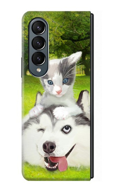 S3795 Kitten Cat Playful Siberian Husky Dog Paint Case For Samsung Galaxy Z Fold 4