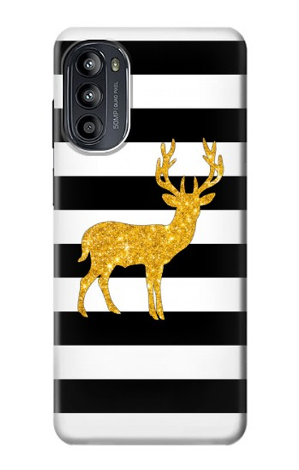 S2794 Black and White Striped Deer Gold Sparkles Case For Motorola Moto G52, G82 5G