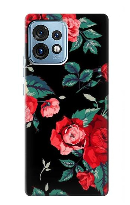 S3112 Rose Floral Pattern Black Case For Motorola Edge+ (2023), X40, X40 Pro, Edge 40 Pro