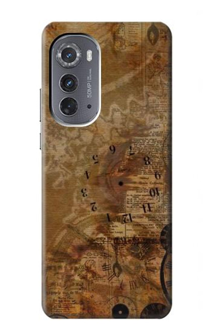 S3456 Vintage Paper Clock Steampunk Case For Motorola Edge (2022)