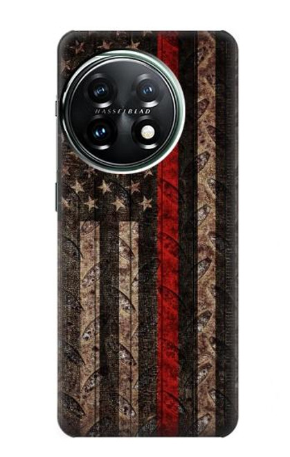 S3804 Fire Fighter Metal Red Line Flag Graphic Case For OnePlus 11