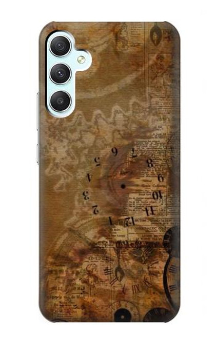 S3456 Vintage Paper Clock Steampunk Case For Samsung Galaxy A34 5G