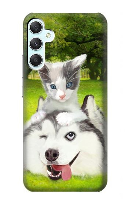 S3795 Kitten Cat Playful Siberian Husky Dog Paint Case For Samsung Galaxy A34 5G