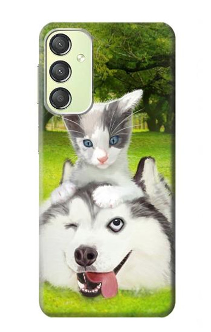 S3795 Kitten Cat Playful Siberian Husky Dog Paint Case For Samsung Galaxy A24 4G