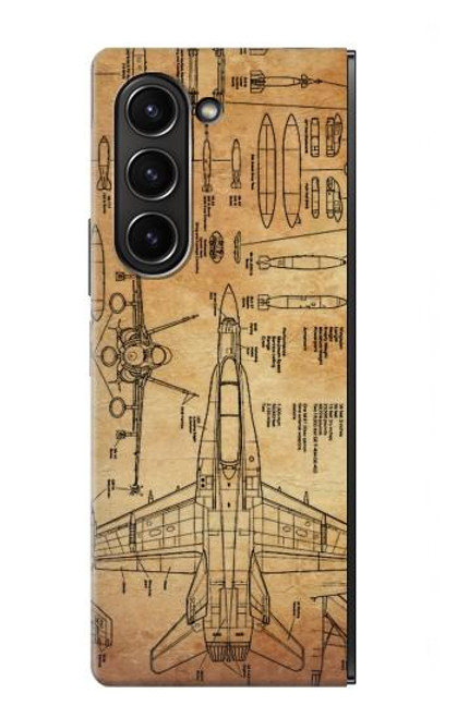 S3868 Aircraft Blueprint Old Paper Case For Samsung Galaxy Z Fold 5