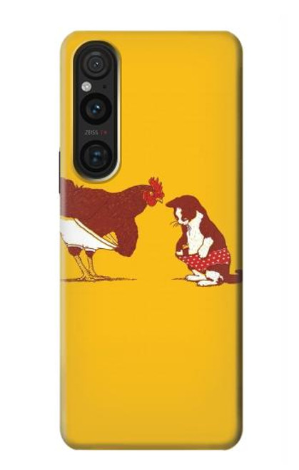 S1093 Rooster and Cat Joke Case For Sony Xperia 1 V