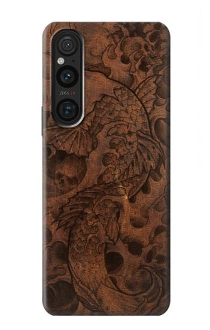 S3405 Fish Tattoo Leather Graphic Print Case For Sony Xperia 1 V