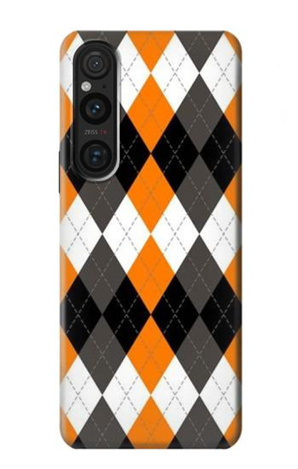 S3421 Black Orange White Argyle Plaid Case For Sony Xperia 1 V