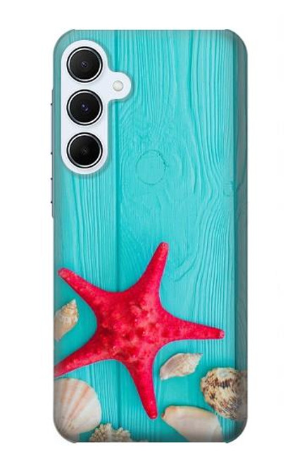 S3428 Aqua Wood Starfish Shell Case For Samsung Galaxy A55 5G