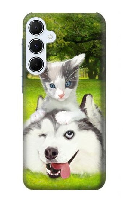 S3795 Kitten Cat Playful Siberian Husky Dog Paint Case For Samsung Galaxy A55 5G