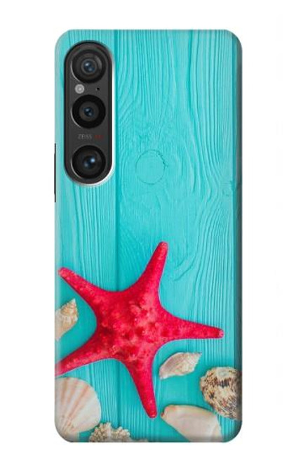 S3428 Aqua Wood Starfish Shell Case For Sony Xperia 1 VI