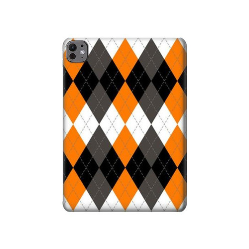 S3421 Black Orange White Argyle Plaid Hard Case For iPad Pro 11 (2024,2025)