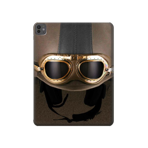S2645 Vintage Brown Goggles Motorcycle Helmet Hard Case For iPad Pro 13 (2024,2025)