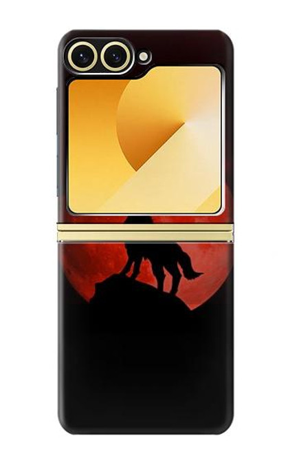 S2955 Wolf Howling Red Moon Case For Samsung Galaxy Z Flip 6, Flip 7 FE