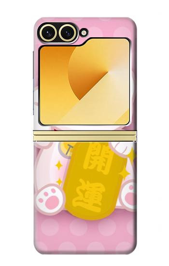 S3025 Pink Maneki Neko Lucky Cat Case For Samsung Galaxy Z Flip 6, Flip 7 FE