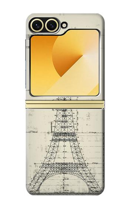S3474 Eiffel Architectural Drawing Case For Samsung Galaxy Z Flip 6, Flip 7 FE