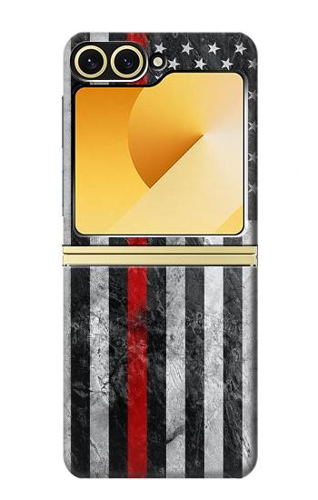 S3687 Firefighter Thin Red Line American Flag Case For Samsung Galaxy Z Flip 6, Flip 7 FE