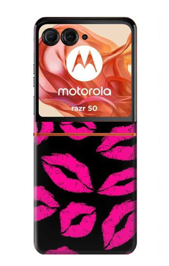 S2933 Pink Lips Kisses on Black Case For Motorola Razr 70,60,50, Razr (2026, 2025, 2024)