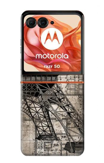S3416 Eiffel Tower Blueprint Case For Motorola Razr 70,60,50, Razr (2026, 2025, 2024)