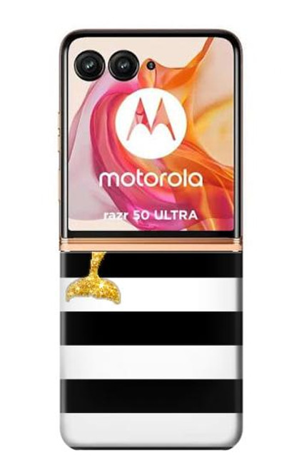 S2882 Black and White Striped Gold Dolphin Case For Motorola Razr 50 Ultra
