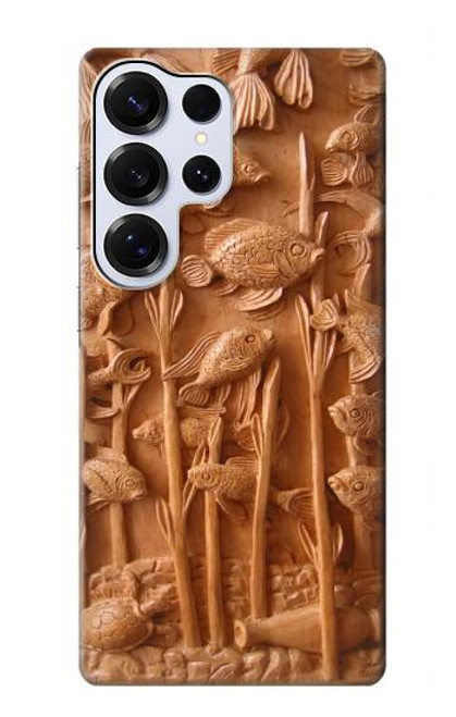 S1307 Fish Wood Carving Graphic Printed Case For Samsung Galaxy S25 Ultra