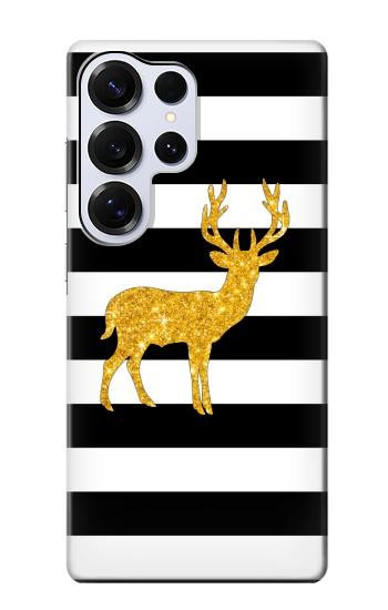S2794 Black and White Striped Deer Gold Sparkles Case For Samsung Galaxy S25 Ultra