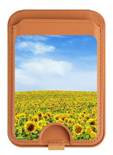 S0232 Sunflower Magnetic Card Holder Wallet Stand with MagSafe for iPhone 16 15 14 13 Pro Max
