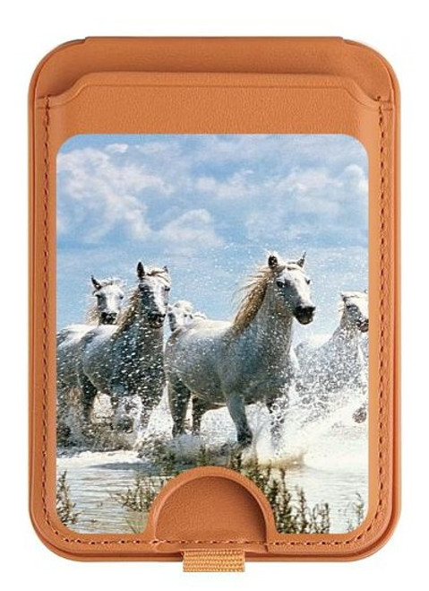 S0250 White Horse Magnetic Card Holder Wallet Stand with MagSafe for iPhone 16 15 14 13 Pro Max