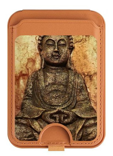 S0344 Buddha Rock Carving Magnetic Card Holder Wallet Stand with MagSafe for iPhone 16 15 14 13 Pro Max