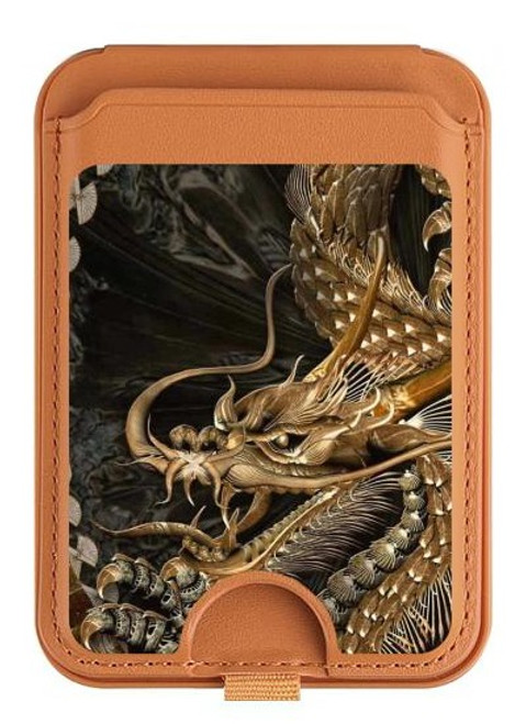 S0426 Gold Dragon Magnetic Card Holder Wallet Stand with MagSafe for iPhone 16 15 14 13 Pro Max