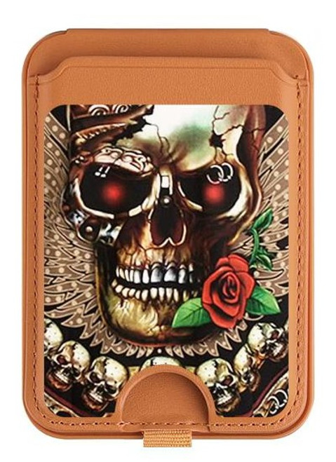 S0753 Skull Wing Rose Punk Magnetic Card Holder Wallet Stand with MagSafe for iPhone 16 15 14 13 Pro Max