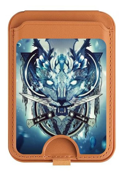 S1135 Wolf with knives Rock Magnetic Card Holder Wallet Stand with MagSafe for iPhone 16 15 14 13 Pro Max