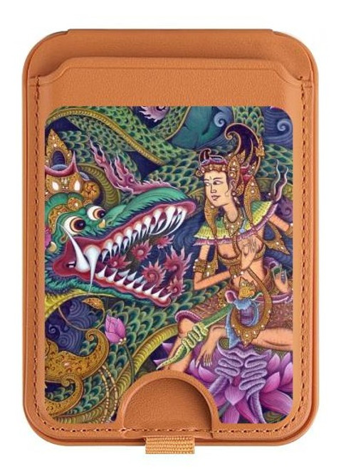 S1240 Bali Painting Magnetic Card Holder Wallet Stand with MagSafe for iPhone 16 15 14 13 Pro Max