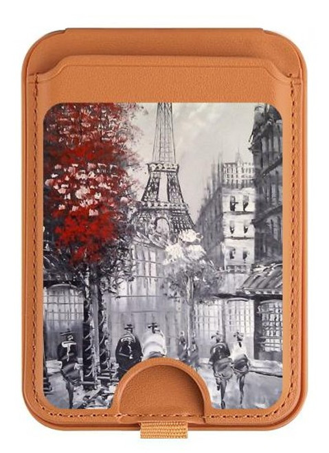 S1295 Eiffel Painting of Paris Magnetic Card Holder Wallet Stand with MagSafe for iPhone 16 15 14 13 Pro Max