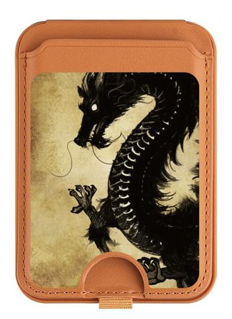 S1482 Black Dragon Painting Magnetic Card Holder Wallet Stand with MagSafe for iPhone 16 15 14 13 Pro Max