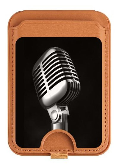 S1672 Retro Microphone Jazz Music Magnetic Card Holder Wallet Stand with MagSafe for iPhone 16 15 14 13 Pro Max