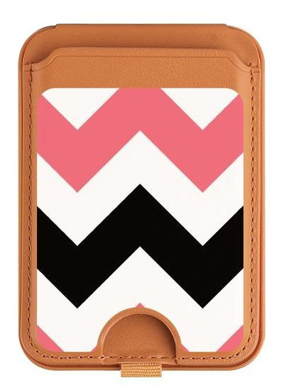 S1849 Pink Black Chevron Zigzag Magnetic Card Holder Wallet Stand with MagSafe for iPhone 16 15 14 13 Pro Max
