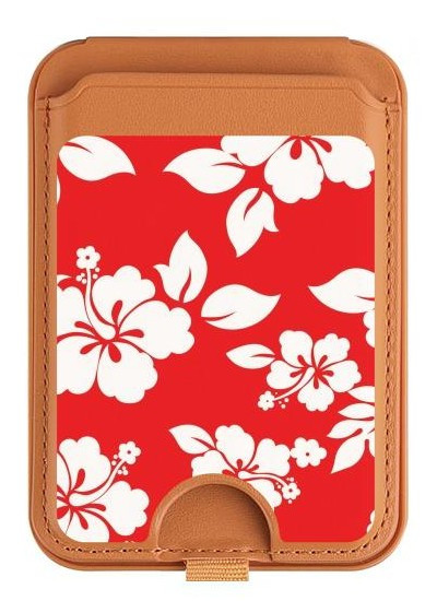 S1949 Hawaiian Hibiscus Pattern Magnetic Card Holder Wallet Stand with MagSafe for iPhone 16 15 14 13 Pro Max