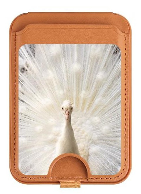 S1980 White Peacock Magnetic Card Holder Wallet Stand with MagSafe for iPhone 16 15 14 13 Pro Max