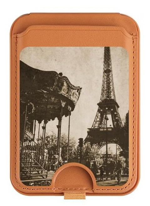 S2174 Eiffel Tower Vintage Paris Magnetic Card Holder Wallet Stand with MagSafe for iPhone 16 15 14 13 Pro Max