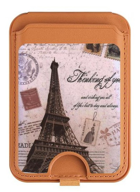 S2211 Paris Postcard Eiffel Tower Magnetic Card Holder Wallet Stand with MagSafe for iPhone 16 15 14 13 Pro Max