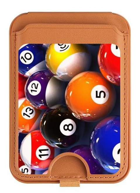 S2238 Billiard Pool Ball Magnetic Card Holder Wallet Stand with MagSafe for iPhone 16 15 14 13 Pro Max