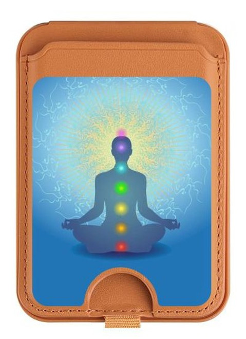 S2295 Bhuddha Aura Chakra Balancing Healing Magnetic Card Holder Wallet Stand with MagSafe for iPhone 16 15 14 13 Pro Max