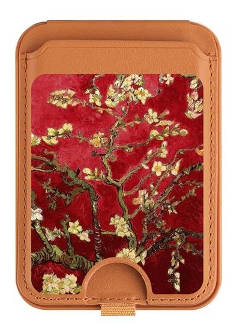 S2414 Red Blossoming Almond Tree Van Gogh Magnetic Card Holder Wallet Stand with MagSafe for iPhone 16 15 14 13 Pro Max