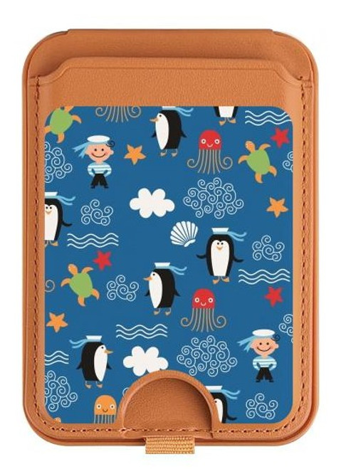 S2572 Marine Penguin Pattern Magnetic Card Holder Wallet Stand with MagSafe for iPhone 16 15 14 13 Pro Max
