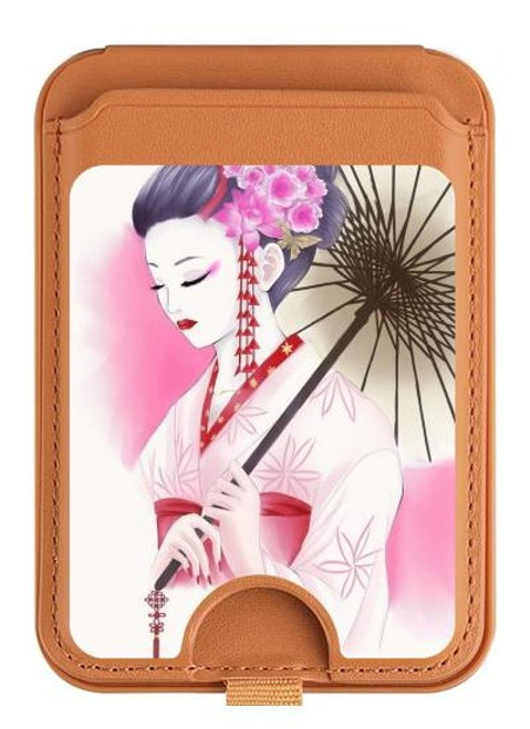 S2579 Japanese Traditional Geisha Kimono Magnetic Card Holder Wallet Stand with MagSafe for iPhone 16 15 14 13 Pro Max