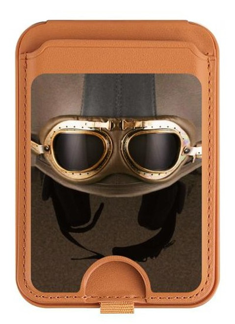 S2645 Vintage Brown Goggles Motorcycle Helmet Magnetic Card Holder Wallet Stand with MagSafe for iPhone 16 15 14 13 Pro Max