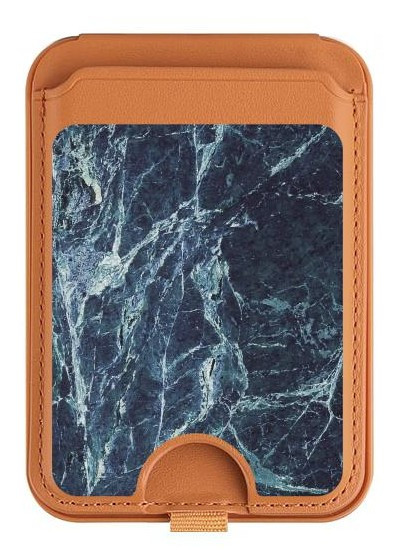 S2799 Light Blue Marble Stone Graphic Printed Magnetic Card Holder Wallet Stand with MagSafe for iPhone 16 15 14 13 Pro Max