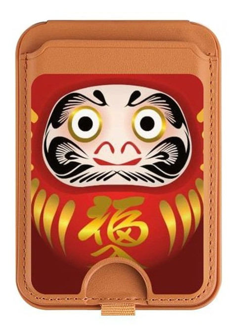 S2839 Japan Daruma Doll Magnetic Card Holder Wallet Stand with MagSafe for iPhone 16 15 14 13 Pro Max